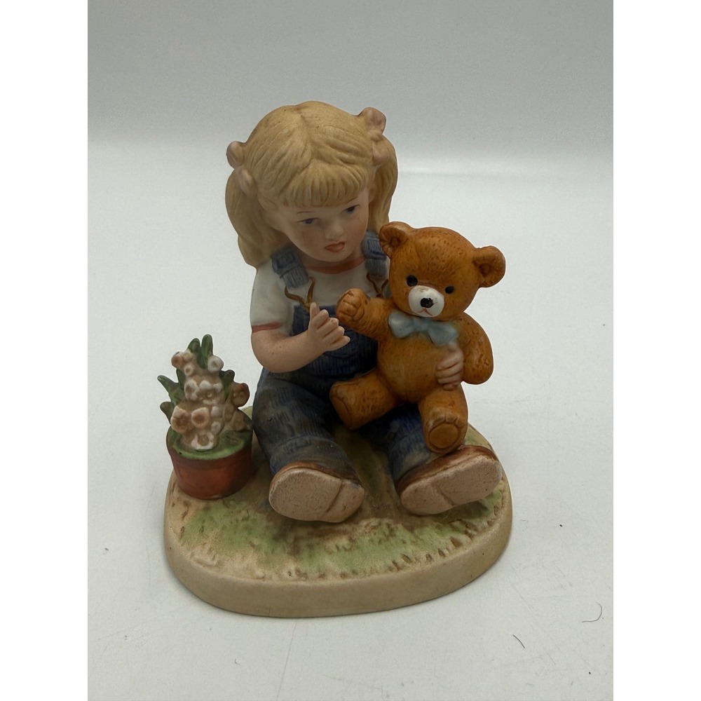 Vintage 1985 Homco Denim Days Figurine 1504 Debbie with Teddy Bear Porcelain